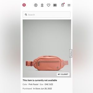Lululemon belt bag in pale pink